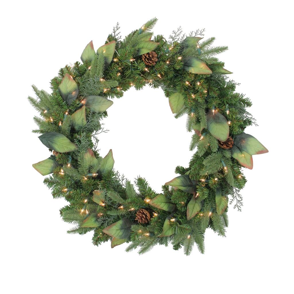 Pre-Lit Mixed Winter Pine Artificial Christmas Wreath - 30 Inch Clear Lights