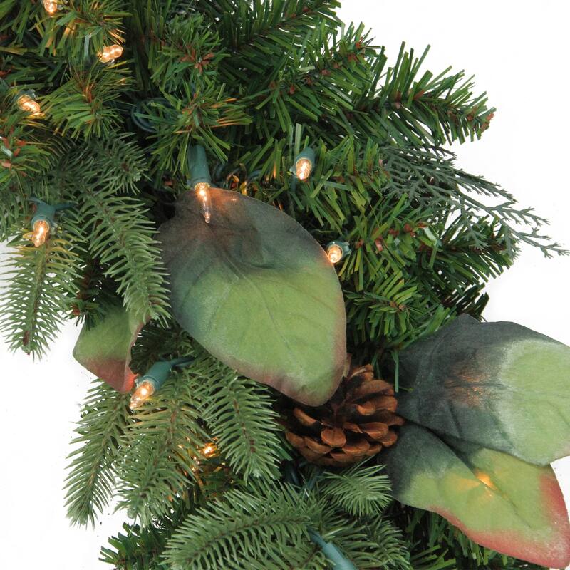 Pre-Lit Mixed Winter Pine Artificial Christmas Wreath - 30 Inch Clear Lights