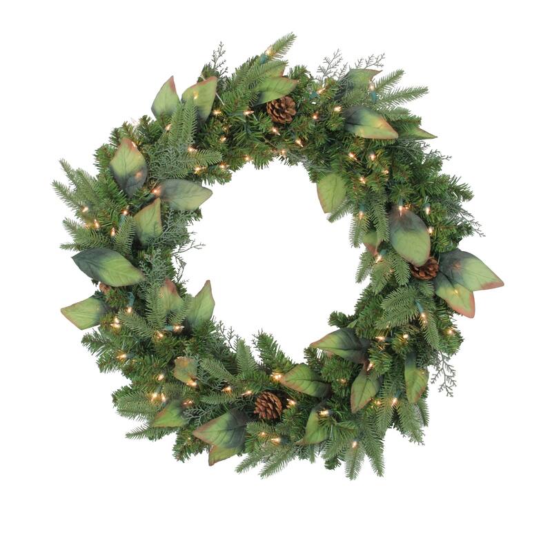 Pre-Lit Mixed Winter Pine Artificial Christmas Wreath - 30 Inch Clear Lights