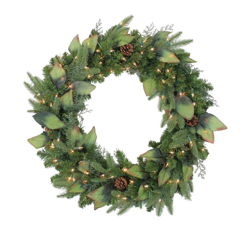Pre-Lit Mixed Winter Pine Artificial Christmas Wreath - 30 Inch Clear Lights