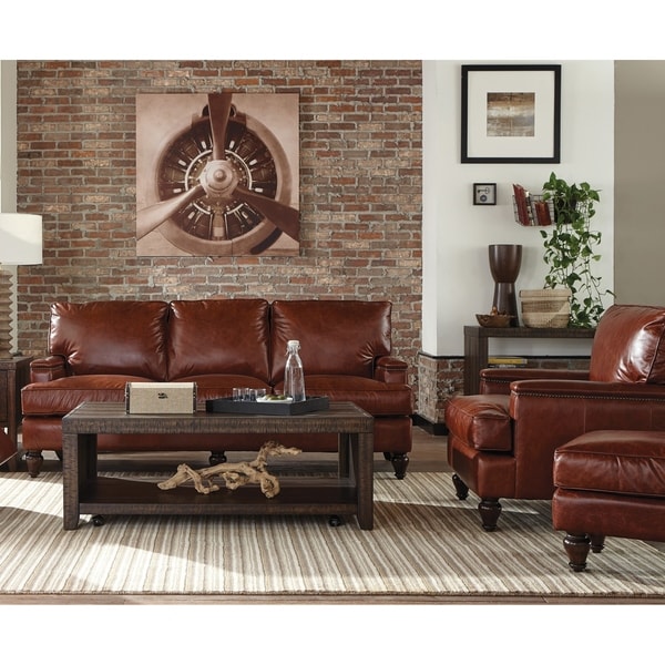 Oakland Two Piece Brown Leather Sofa And Chair Living Room Set Oakland Two Piece Brown Leather Sofa And Chair Living Room Set On Free Shipping Today 26451525