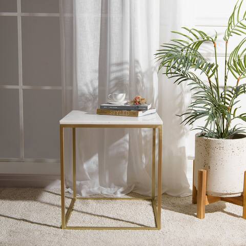 Aurora Home Piers Square Marble Table - 18"W x 18"D x 20"H