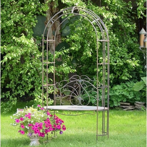 Shop Iron Garden Arbor Archway With Bench On Sale Overstock