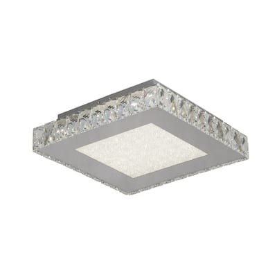 LED Flush Mount with Stainless Steel Frame and Clear Crystal