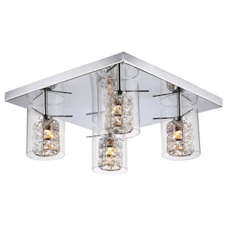 Chrome Iron Flush Mount With Clear Crystal And Glass Shades