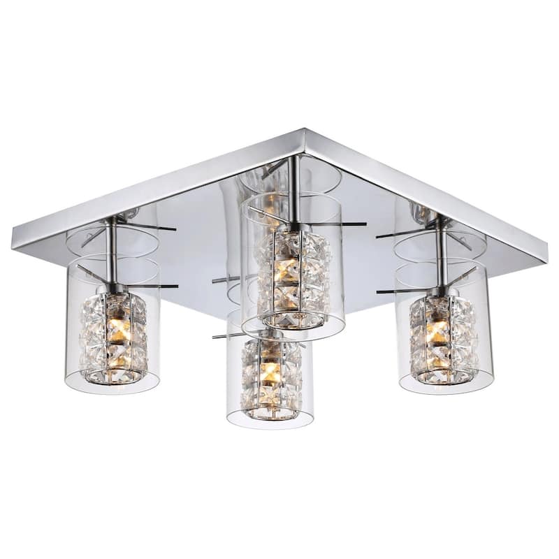 Chrome Iron Flush Mount With Clear Crystal And Glass Shades