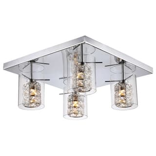 Chrome Iron Flush Mount With Clear Crystal And Glass Shades