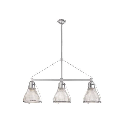 Hudson Valley Haverhill 3-light Satin Nickel Island Light, Clear Prismatic Glass Shade