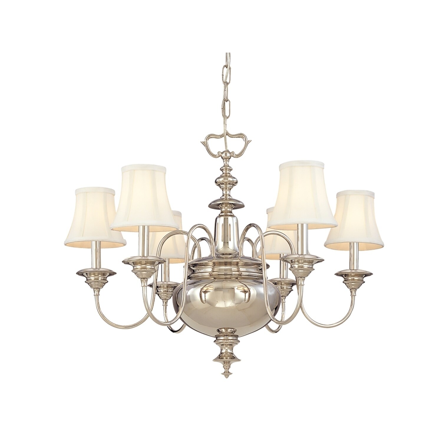 Hudson Valley Yorktown 6-light Polished Nickel Chandelier, Off White Faux Silk Shade - Chandeliers For Bedrooms by Overstock.com