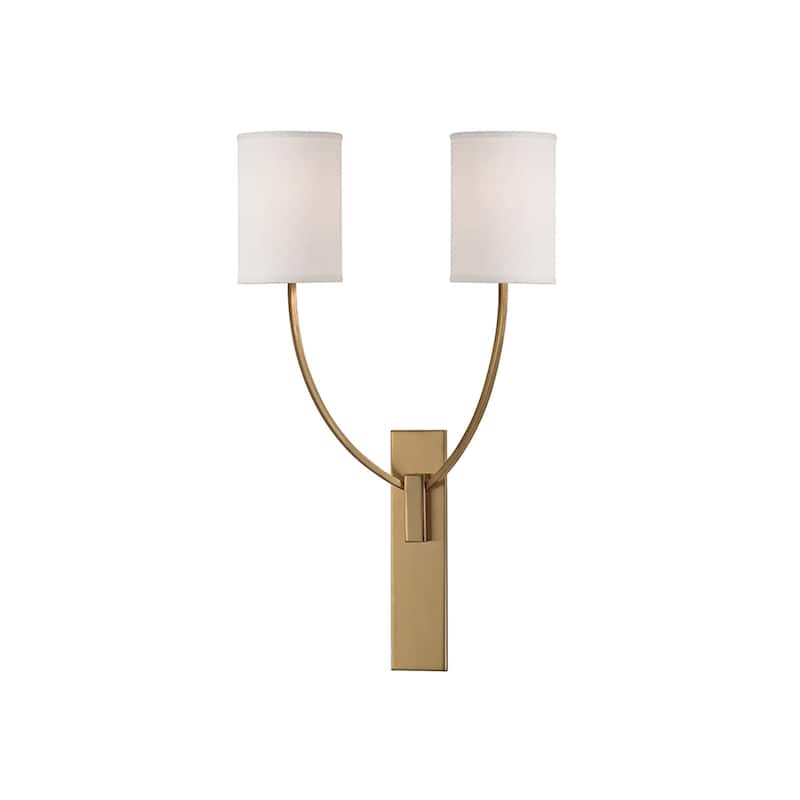 Hudson Valley Colton 2-light Aged Brass Wall Sconce, Linen Linen Shade