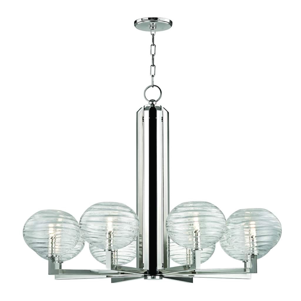 Hudson Valley Breton 8-light Polished Nickel LED Chandelier, Clear Hand-blown Glass Shade