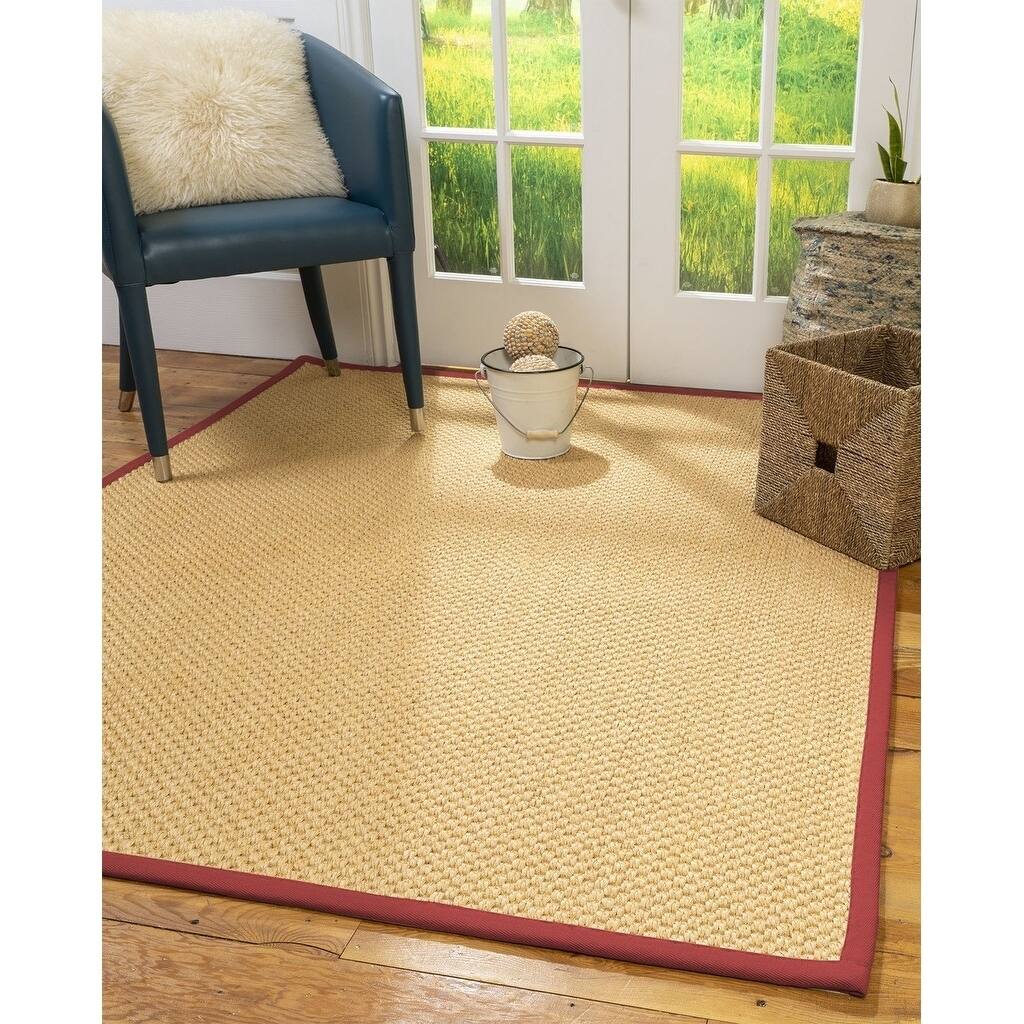 Natural Area Rugs, Rectangle (2'6"X14'), 100% Natural Fiber Barletta, Sisal Beige,Handmade,Red Extra Wide Border - 2'6" x 14'