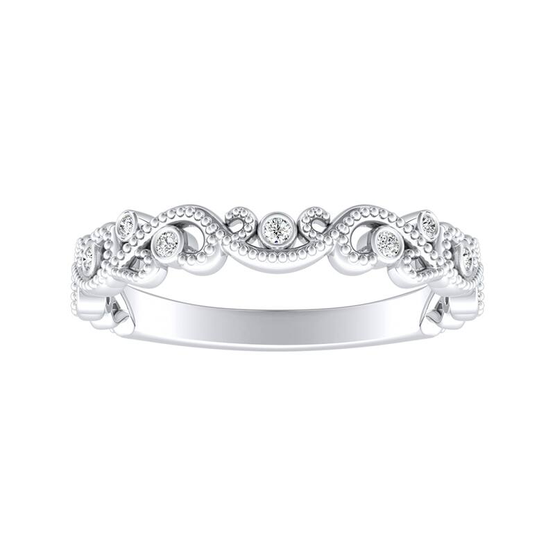 Auriya 0.06ctw Vintage Carved Stackable Diamond Wedding Band Platinum