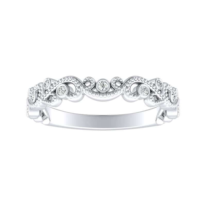 Auriya 0.06ctw Vintage Carved Stackable Diamond Wedding Band Platinum