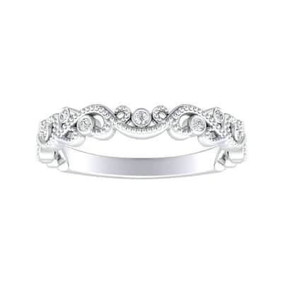 Auriya 0.06ctw Vintage Carved Stackable Diamond Wedding Band Platinum