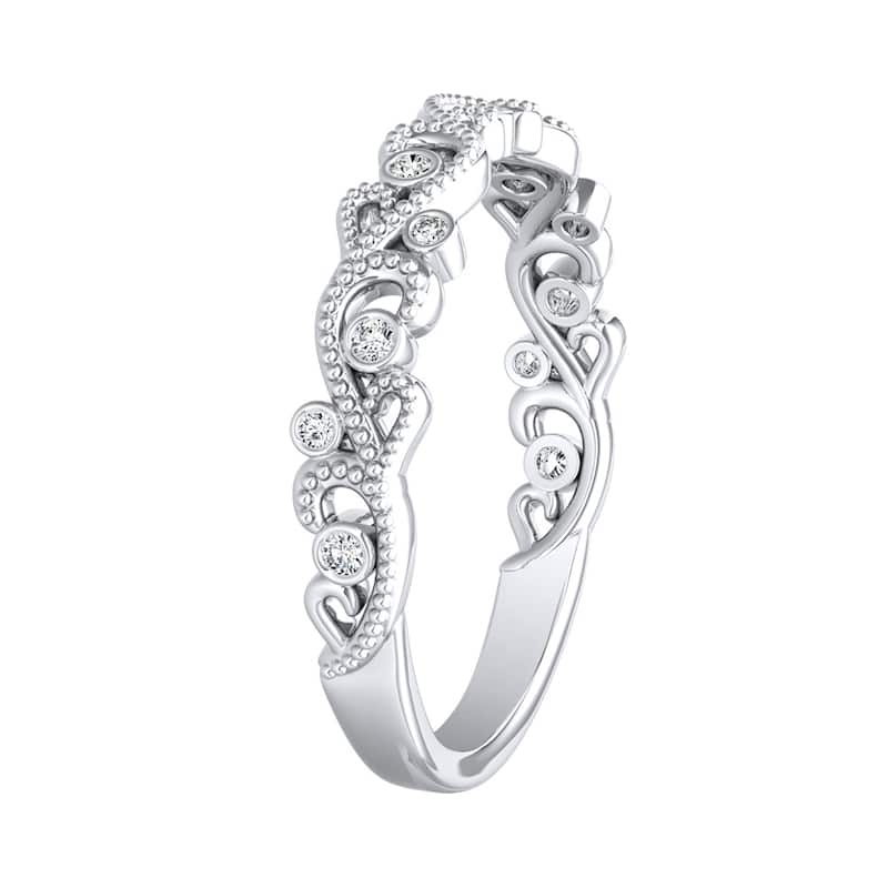 Auriya 0.06ctw Vintage Carved Stackable Diamond Wedding Band Platinum