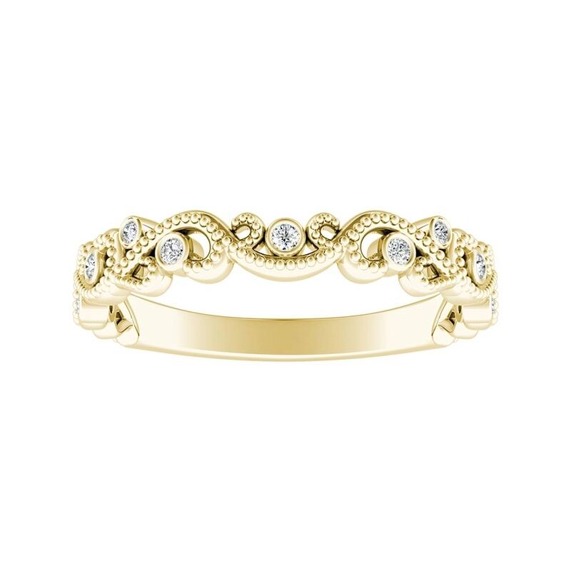 Auriya 14k Gold Vintage Stackable Diamond Wedding Band 0.06ctw - Yellow - 6.5