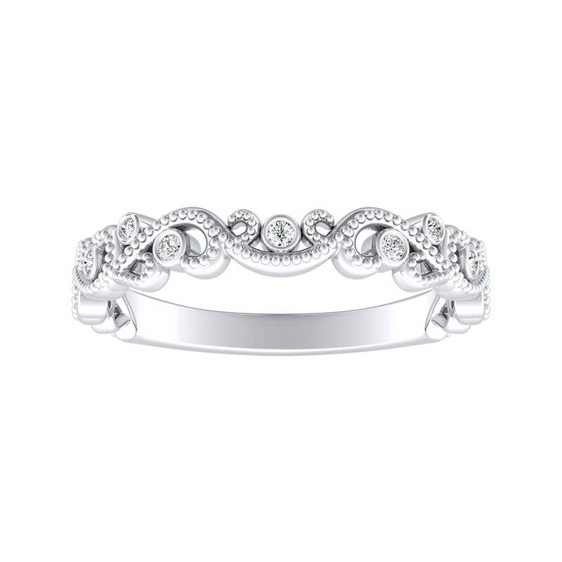 Auriya 14k Gold Vintage Stackable Diamond Wedding Band 0.06ctw - White - 4.5