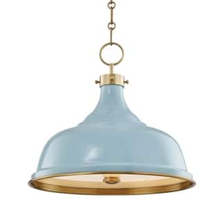 Hudson Valley Painted No.1 by Mark D. Sikes 3-light Aged Brass Pendant, Blue Bird Steel Shade