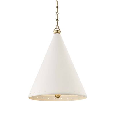 Hudson Valley Plaster No.1 by Mark D. Sikes 2-light Aged Brass Pendant, White Plaster Steel Shade