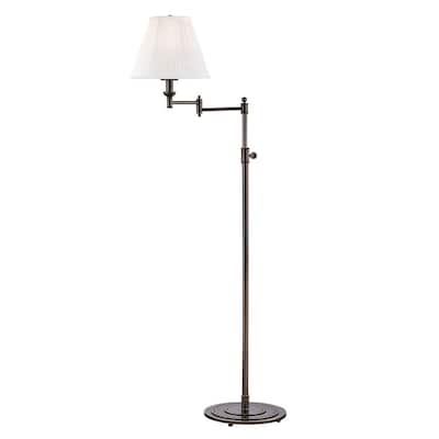 Hudson Valley Signature No.1 by Mark D. Sikes 1-light Distressed Bronze Floor Lamp, Off-White Silk Shade