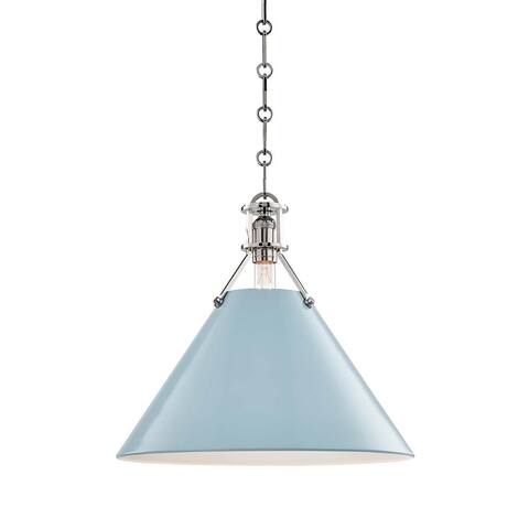 Hudson Valley Painted No.2 by Mark D. Sikes 1-light Polished Nickel 16-inch Pendant, Blue Bird Steel Shade