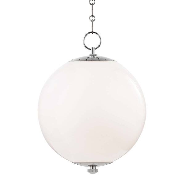 slide 1 of 1, Hudson Valley Sphere No.1 by Mark D. Sikes 1-light Polished Nickel 16-inch Pendant, Opal Glass Shade
