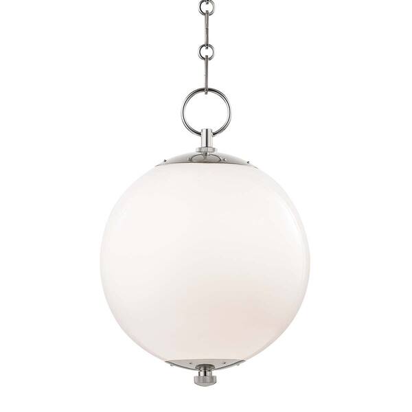 slide 1 of 1, Hudson Valley Sphere No.1 by Mark D. Sikes 1-light Polished Nickel 11.5-inch Pendant, Opal Glass Shade