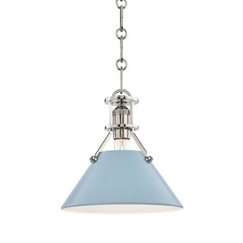 Hudson Valley Painted No.2 by Mark D. Sikes 1-light Polished Nickel 9.5-inch Pendant, Blue Bird Steel Shade