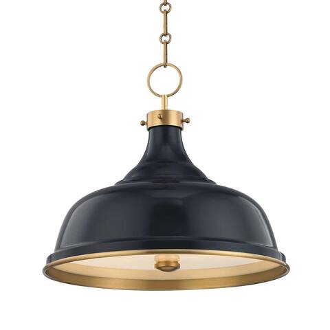 Hudson Valley Painted No.1 by Mark D. Sikes 3-light Aged Brass Pendant, Darkest Blue Steel Shade