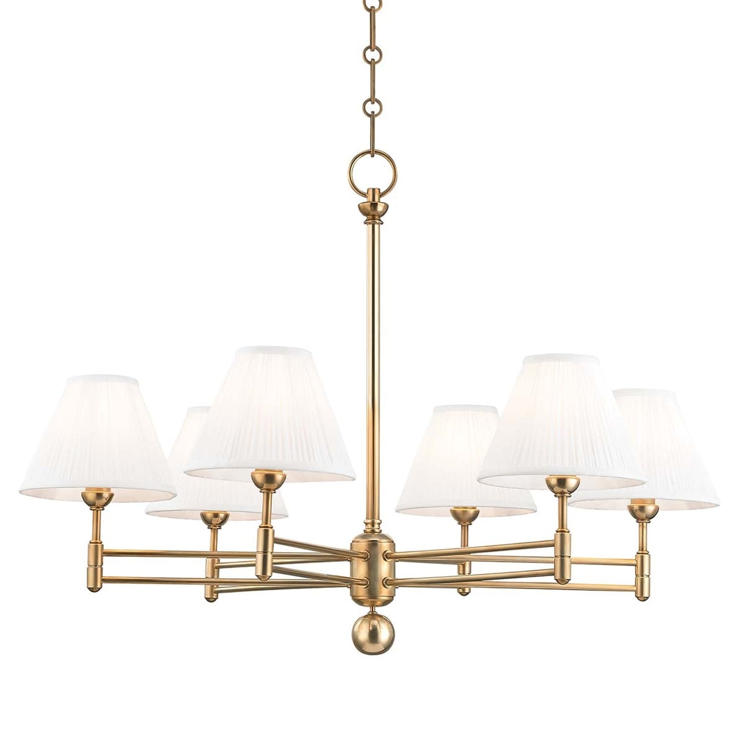 Hudson Valley Classic No.1 by Mark D. Sikes 6-light Aged Brass Chandelier, Off-White Silk Shade - Chandeliers For Bedrooms by Overstock.com