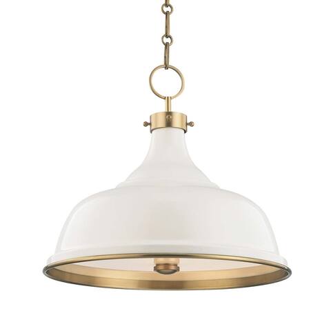 Hudson Valley Painted No.1 by Mark D. Sikes 3-light Aged Brass Pendant, Off White Steel Shade
