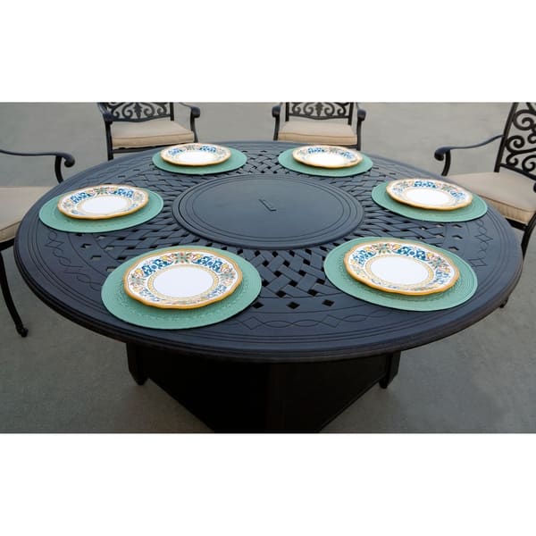 Shop Casablanca Patio 7pc Fire Pit Dining Set With Cushions On