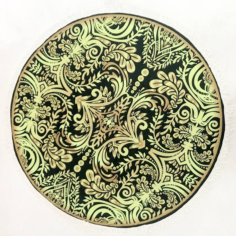 61" Totem Round Beach Towel With Cotton Fringes - green