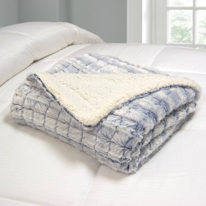 Micromink Reversible To Sherpa Throw - Navy