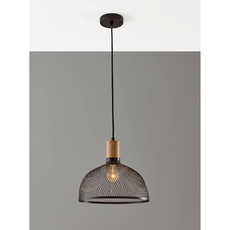 Carbon Loft Wiig Matte Black and Natural Rubber Wood Pendant Ceiling Light Large 13-inch
