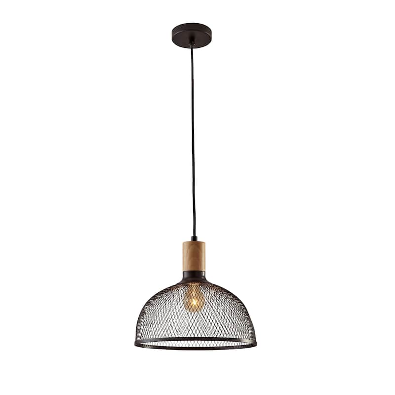 Carbon Loft Wiig Matte Black and Natural Rubber Wood Pendant Ceiling Light Large 13-inch