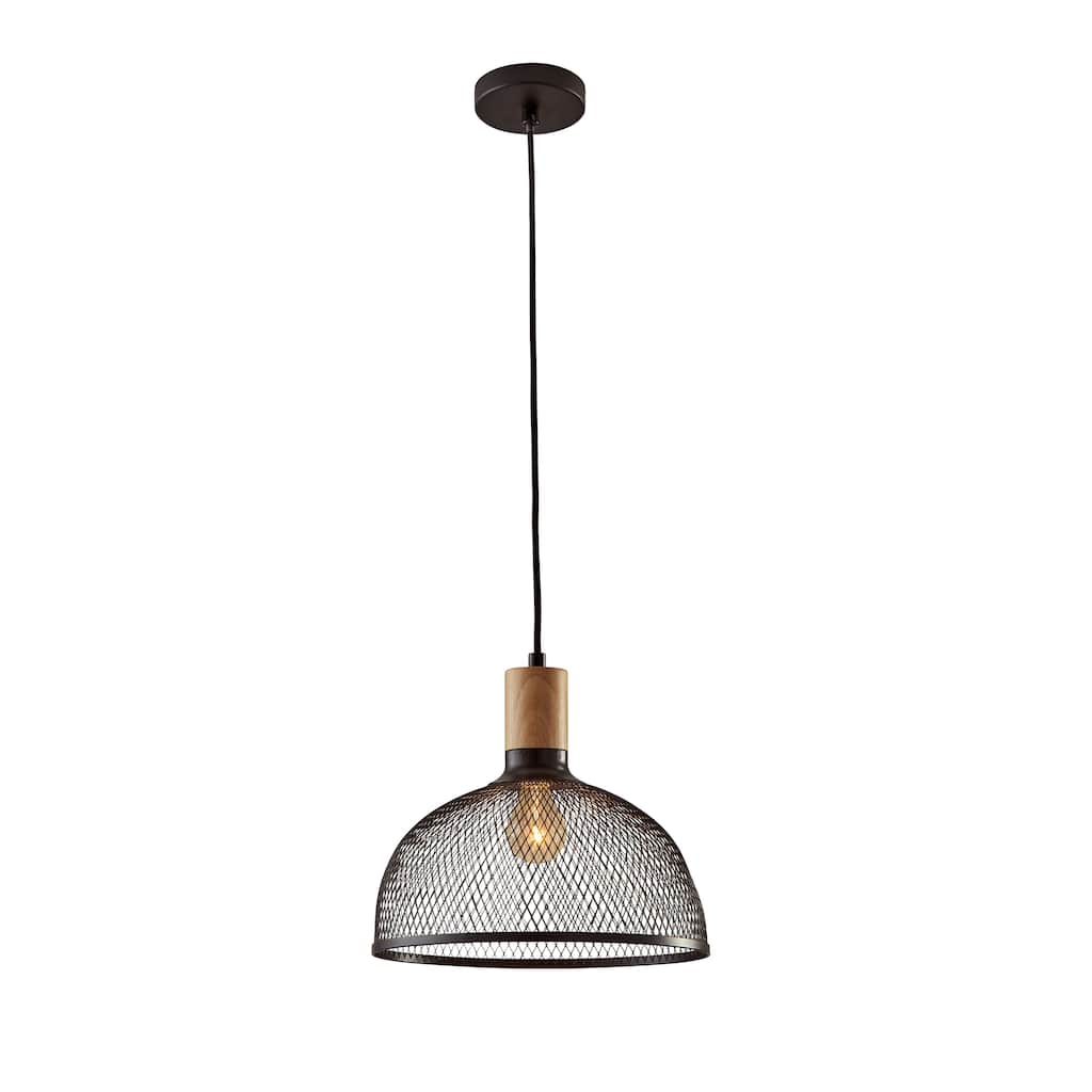 Carbon Loft Wiig Matte Black and Natural Rubber Wood Pendant Ceiling Light Large 13-inch