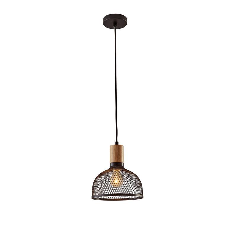 Carbon Loft Wiig Matte Black and Natural Rubber Wood Pendant Ceiling Light Small 10-inch