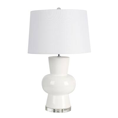 Ceramic Table Lamp with Flared Round Shade, Cream and White