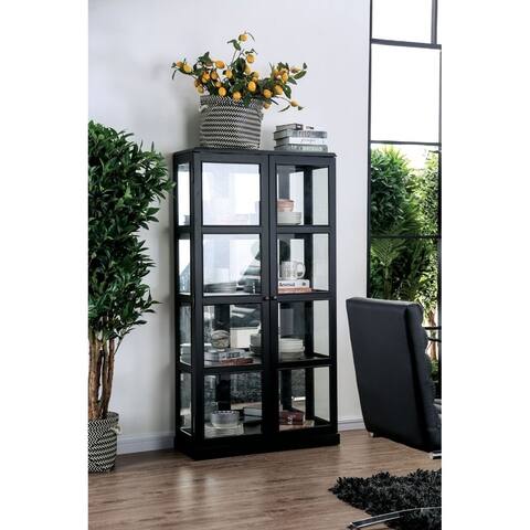 Wooden Curio Cabinet with Two Glass Doors and Four Shelves, Black