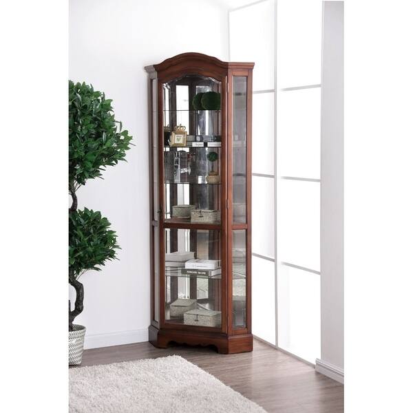 Traditional Brown Wooden Corner Cabinet With Glass Door On Sale Overstock 26456523
