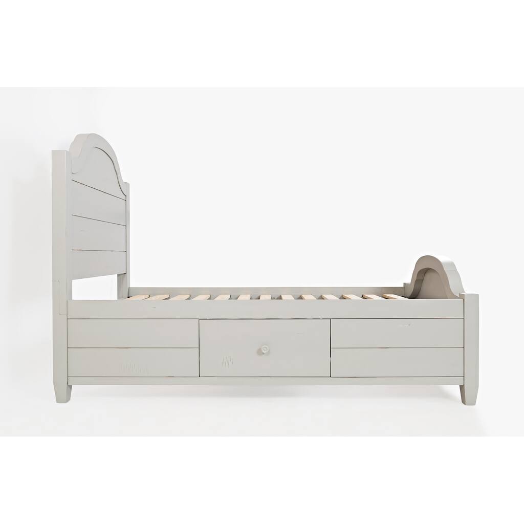 Wooden Twin Bed With Curved Headboard And Footboard, Dove