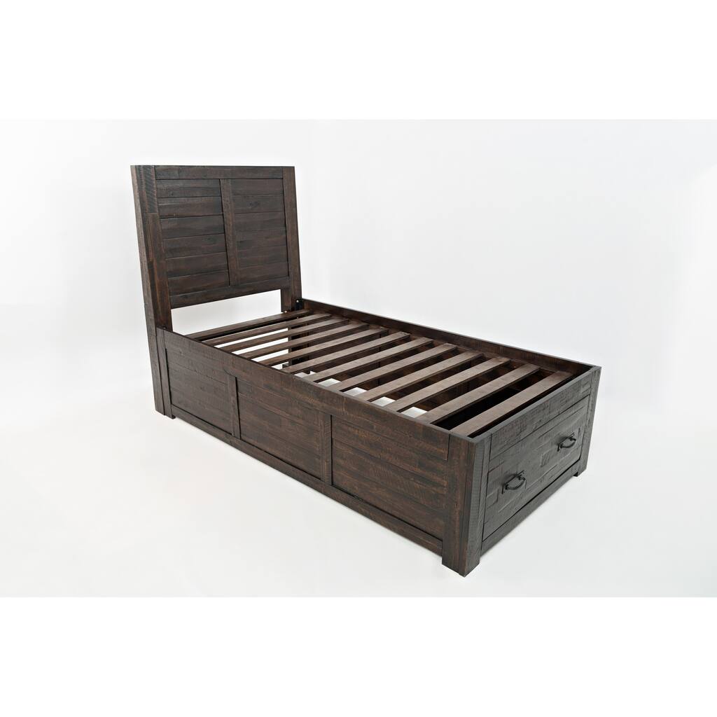 Wooden Twin Size Storage Bed, Rustic Brown