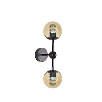 Black Metal Frame Wall Sconce with Glass Shades