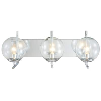 Chrome Metal Wall Sconce with Glass Shades