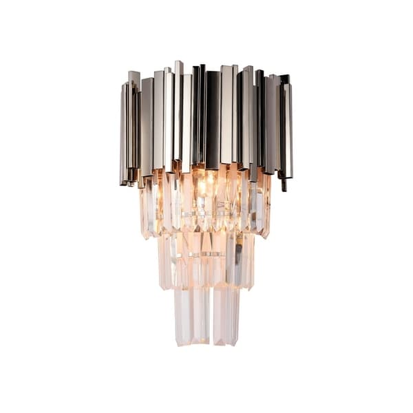 Shiny Nickel Metal Frame Wall Sconce With Crystal Accents. Opens flyout.