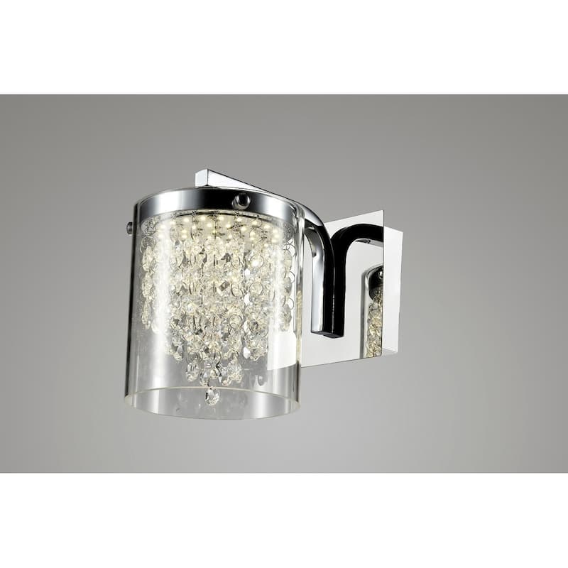 LED Wall Sconce with Chrome Metal Frame and Crystal Accents