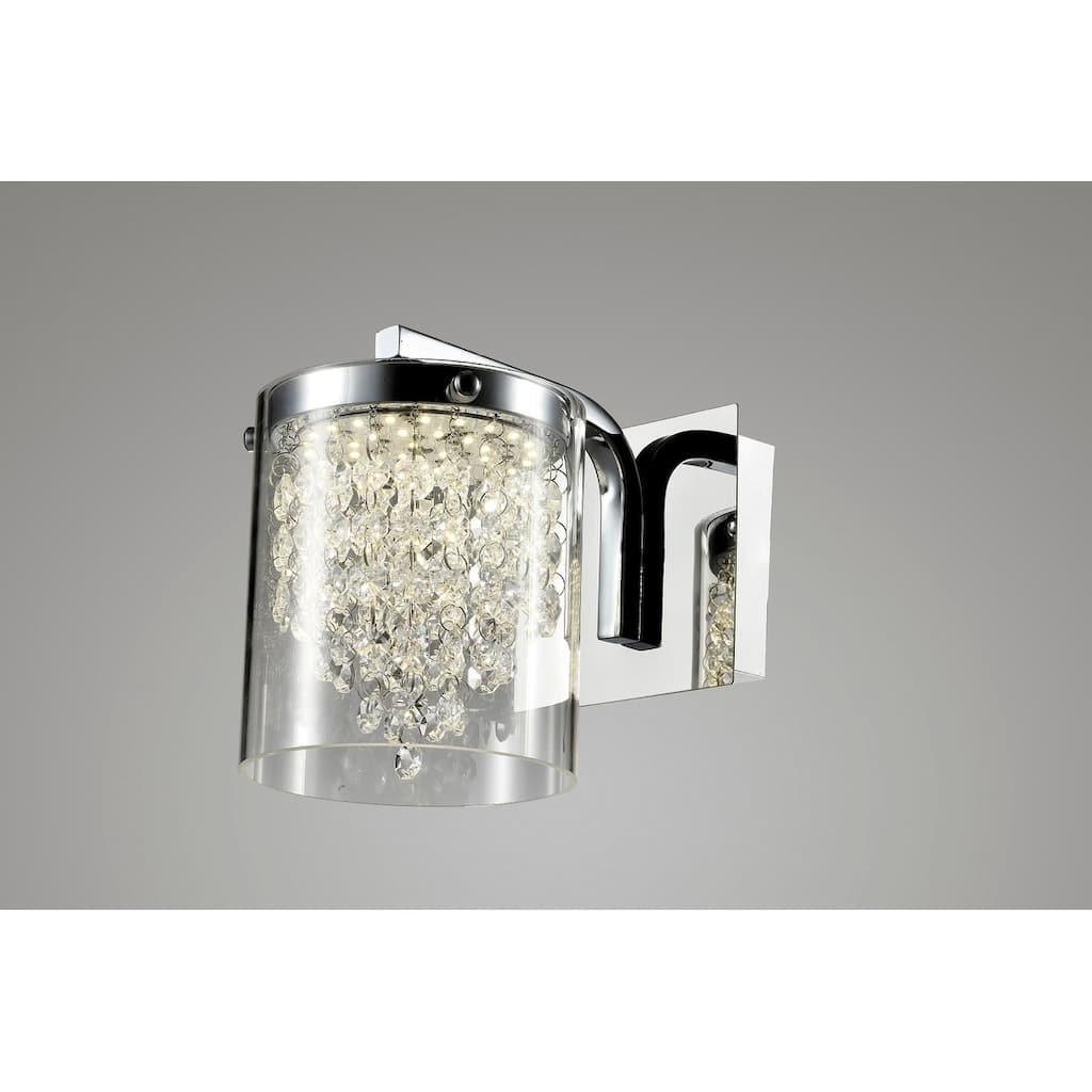 LED Wall Sconce with Chrome Metal Frame and Crystal Accents