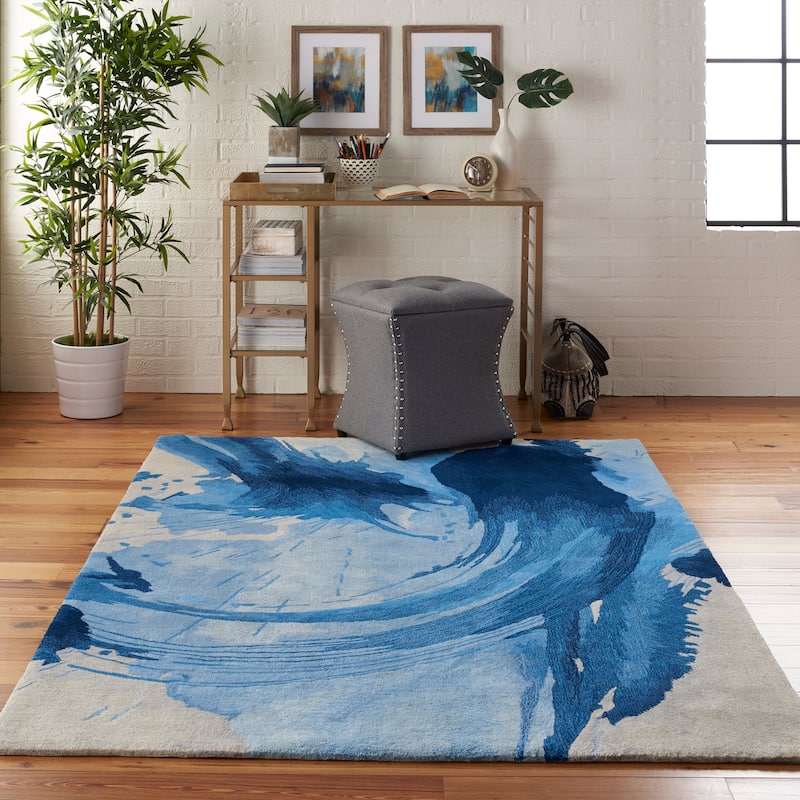 Nourison Symmetry Blue/Ivory Abstract Area Rug